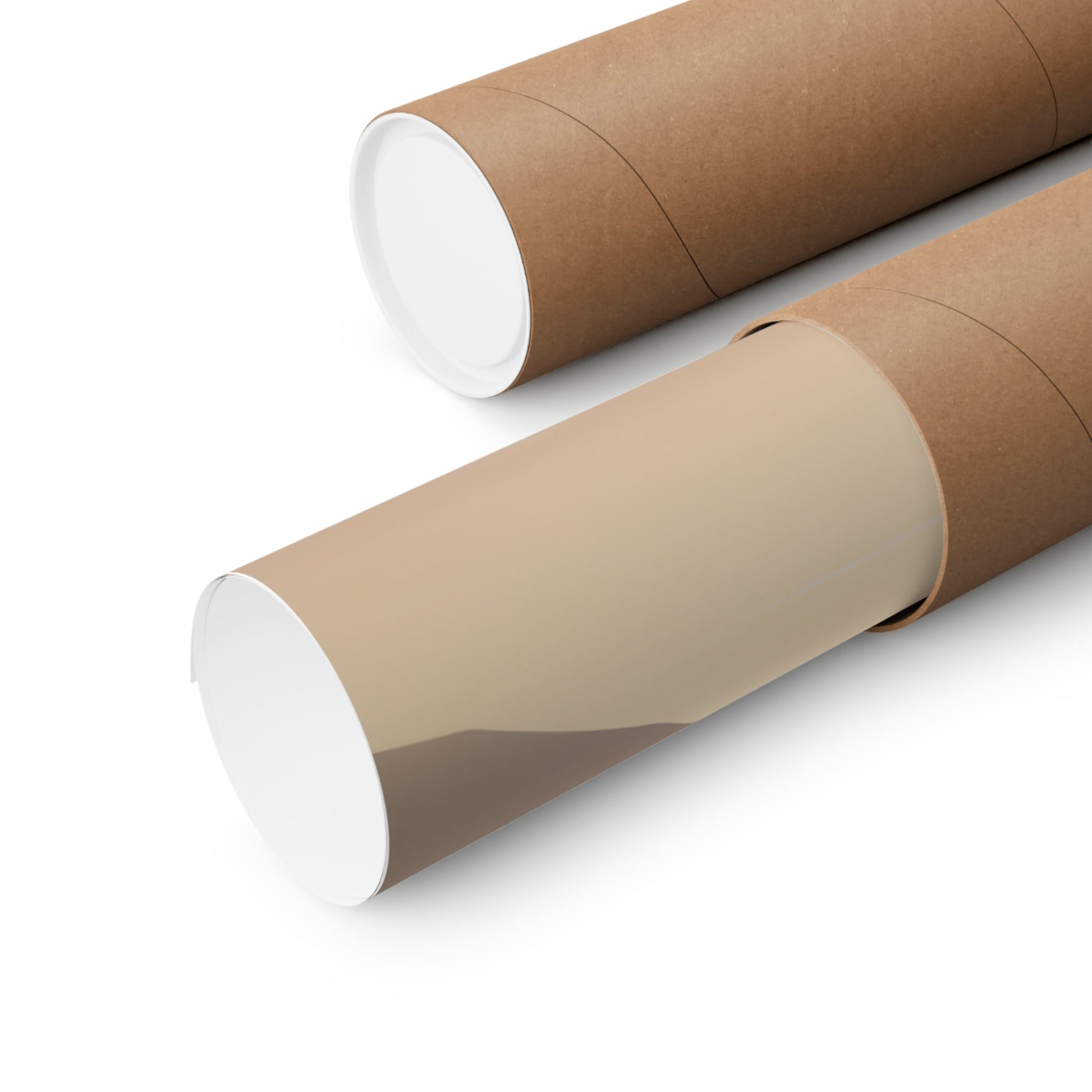 Two brown paper rolls on a white background