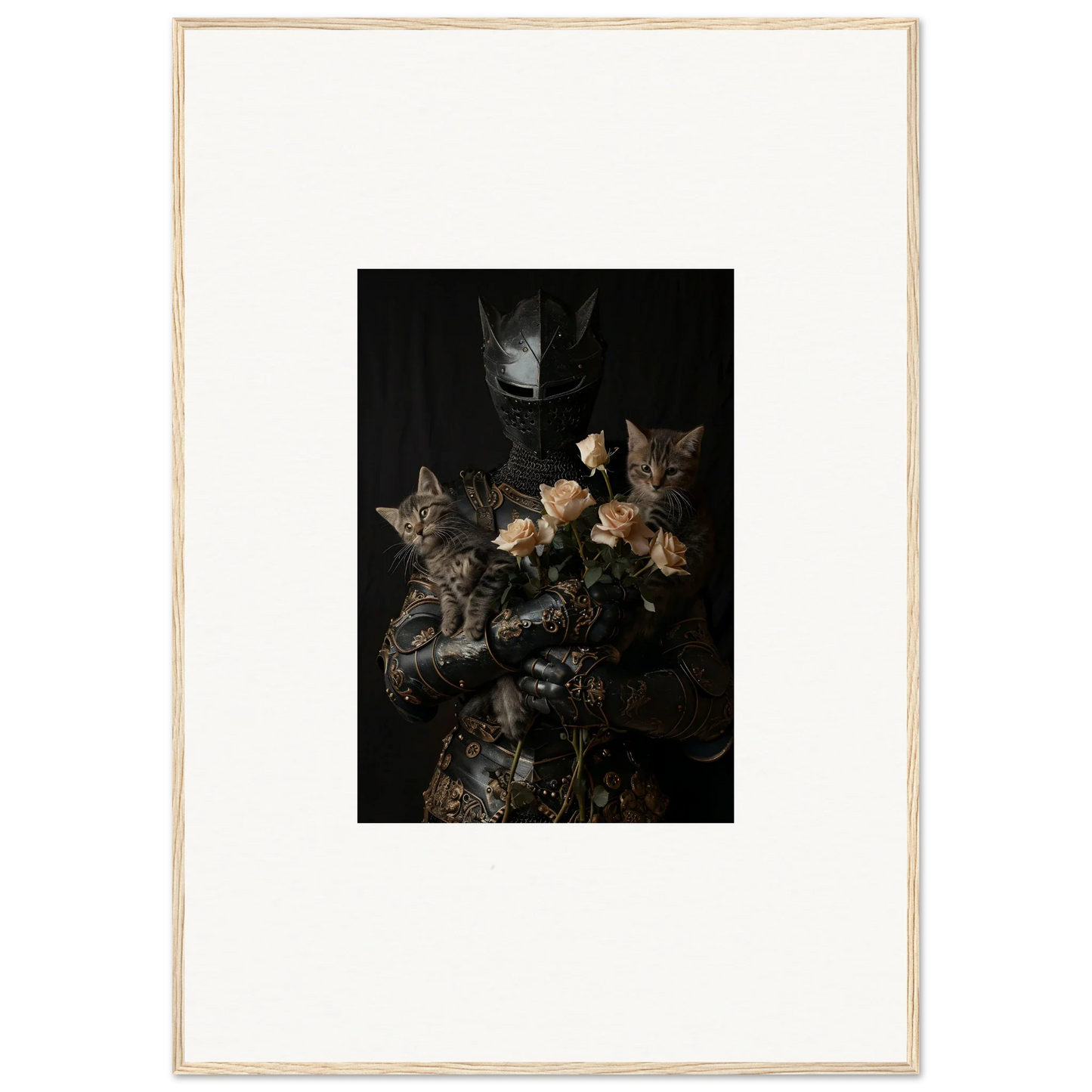 Two cats with roses for a cozy touch in Cuddle Chaotica framed wall art