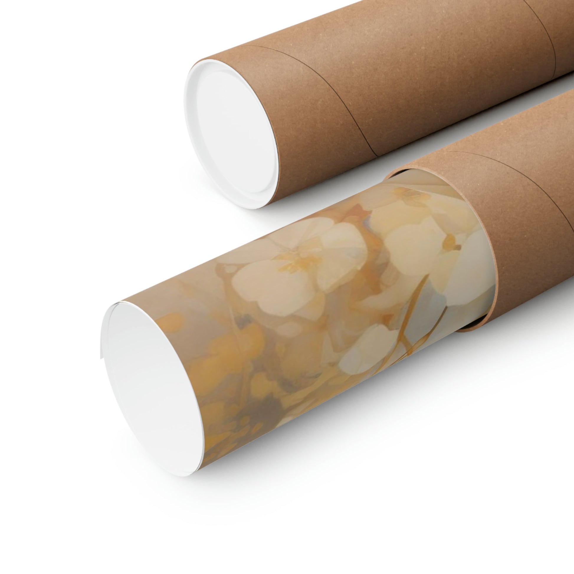 Two rolls of brown paper with a white lid