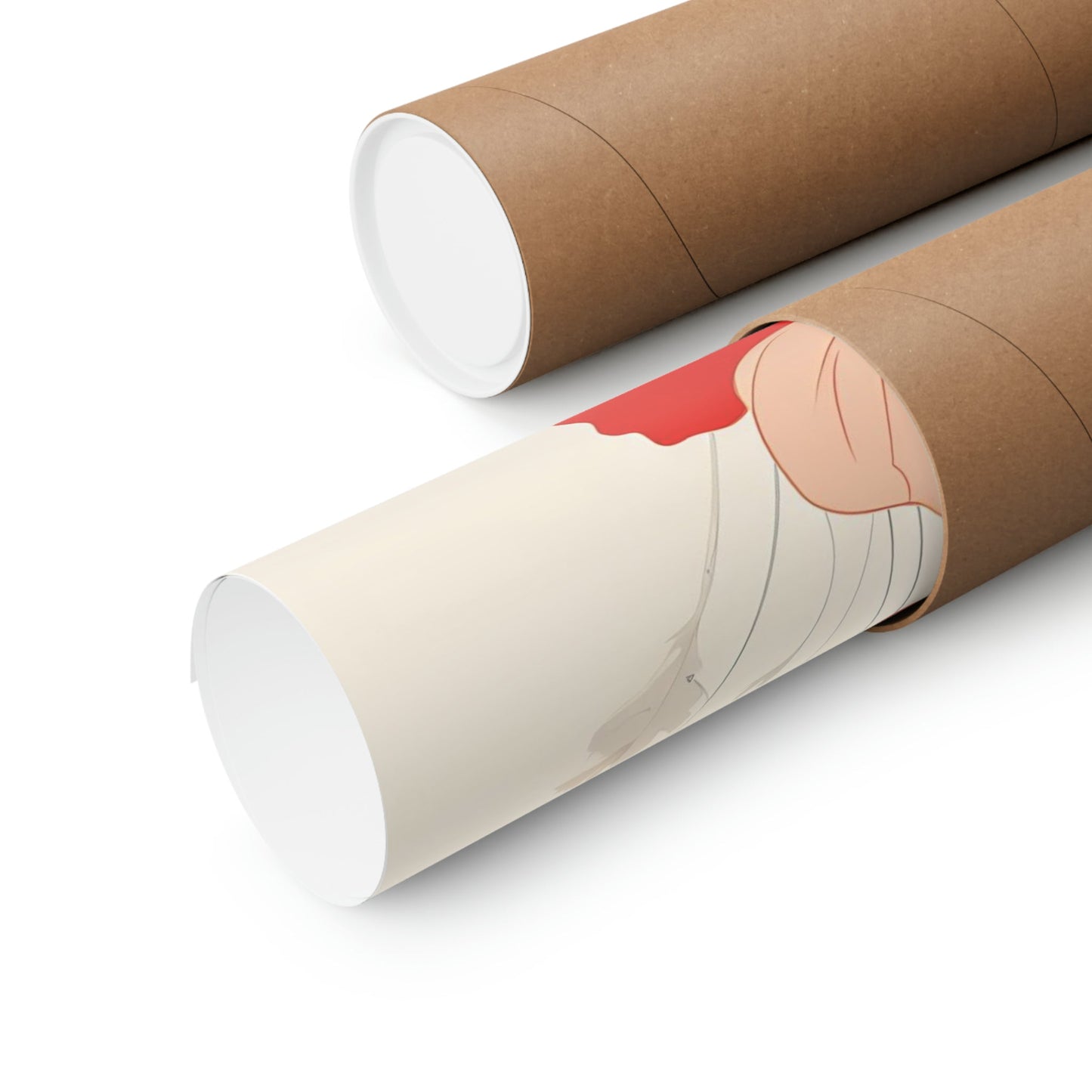 Two rolls of brown paper with a red heart on top