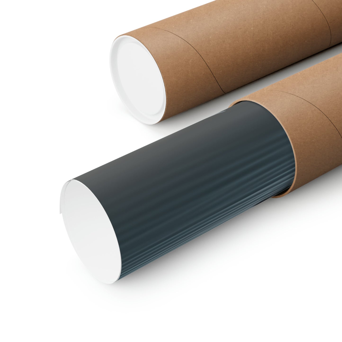 Two rolls of brown paper with black and white stripes