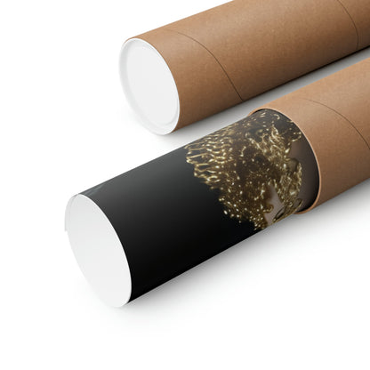 Two rolls of brown paper with gold foil on them