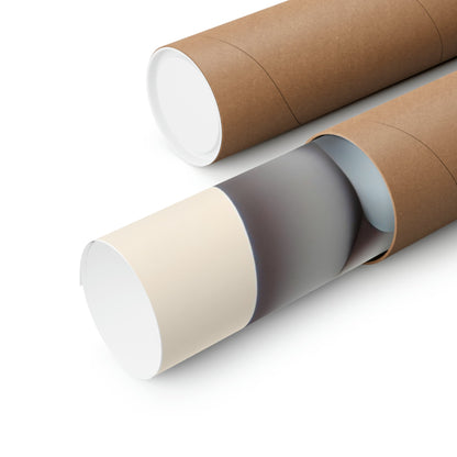 Two rolls of brown paper on a white background