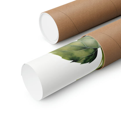 Two rolls of brown paper with green leaves on them