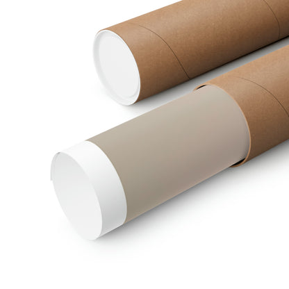 Two rolls of brown paper on white background