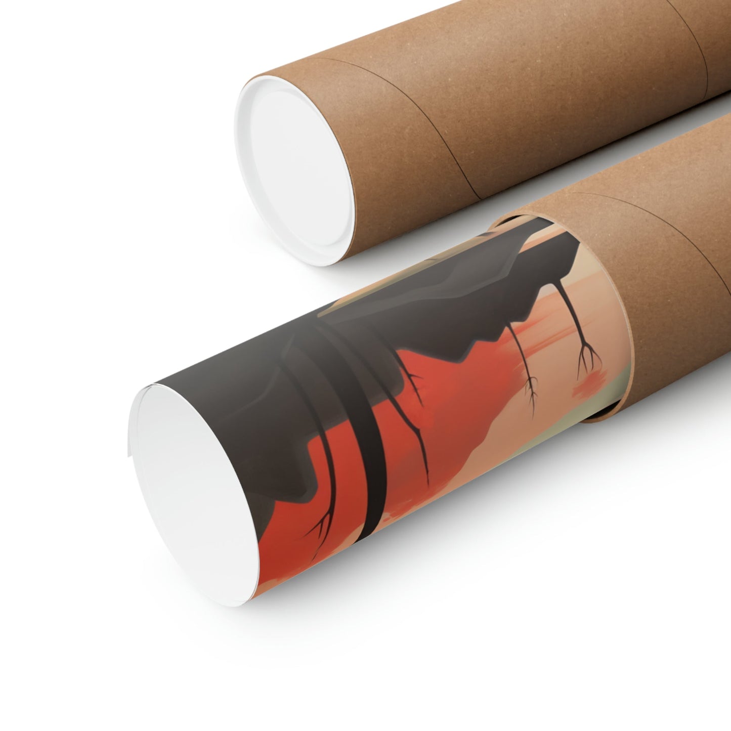 Two rolls of brown paper with a woman’s face on it