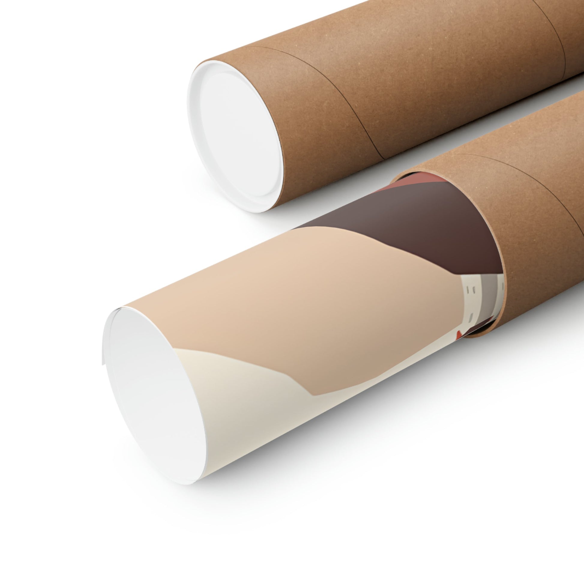 Two rolls of brown paper with brown and white paper