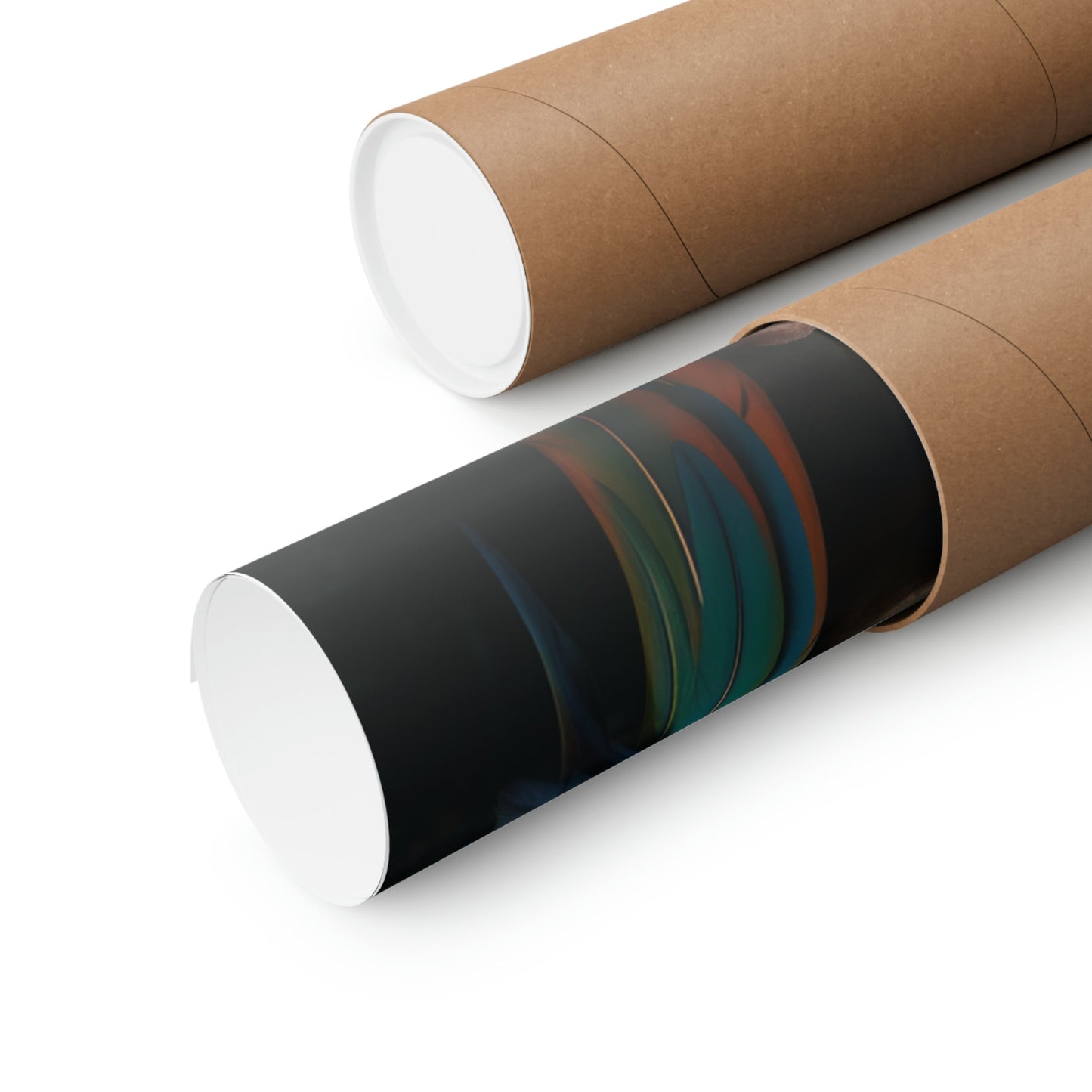 Two rolls of brown paper with a black and white stripe