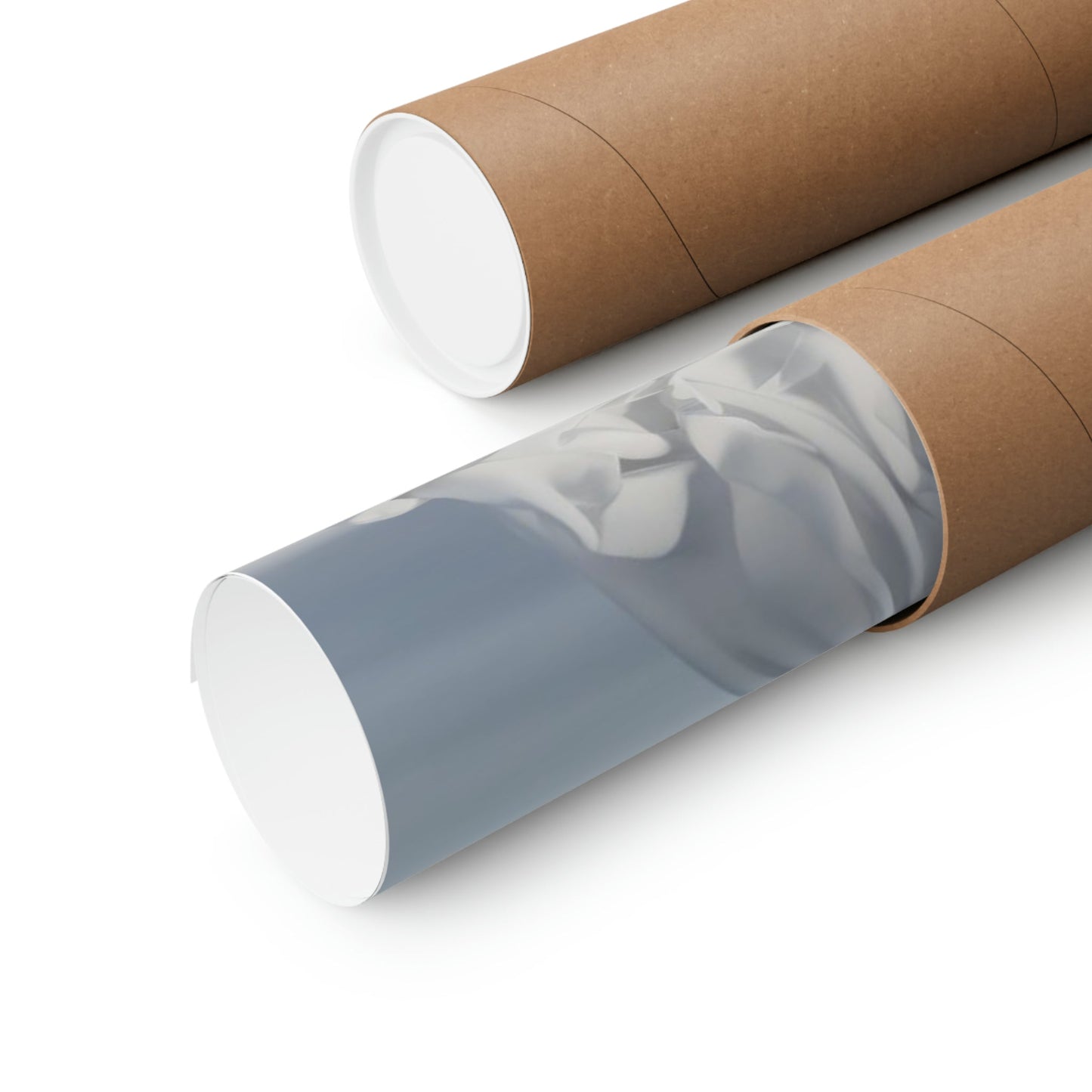 Two rolls of brown paper with a white background