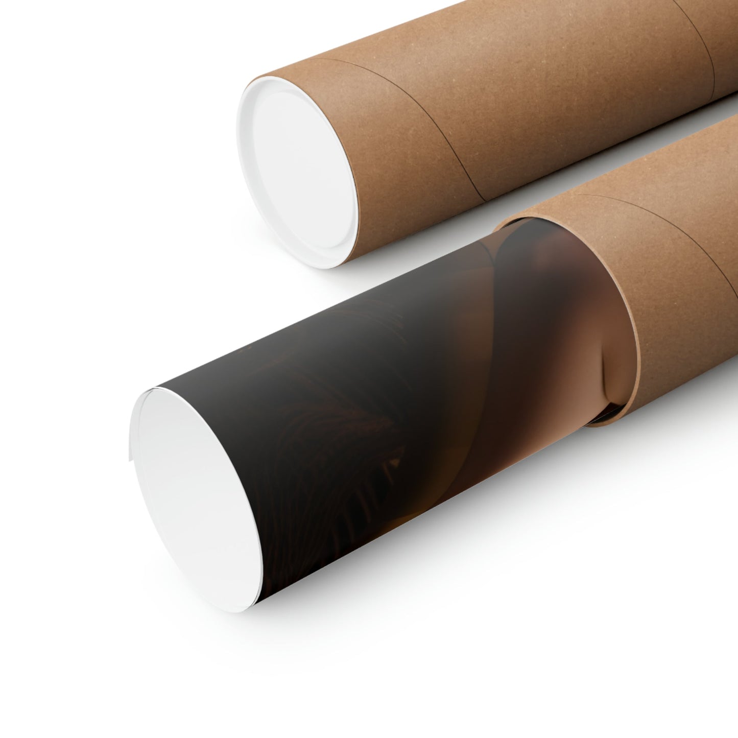 Two rolls of brown paper with a black and white stripe