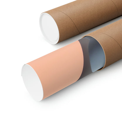 Two rolls of brown paper with a white and pink one