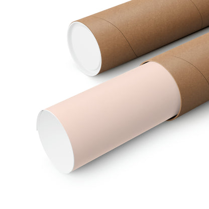 Two rolls of brown paper with white paper on them