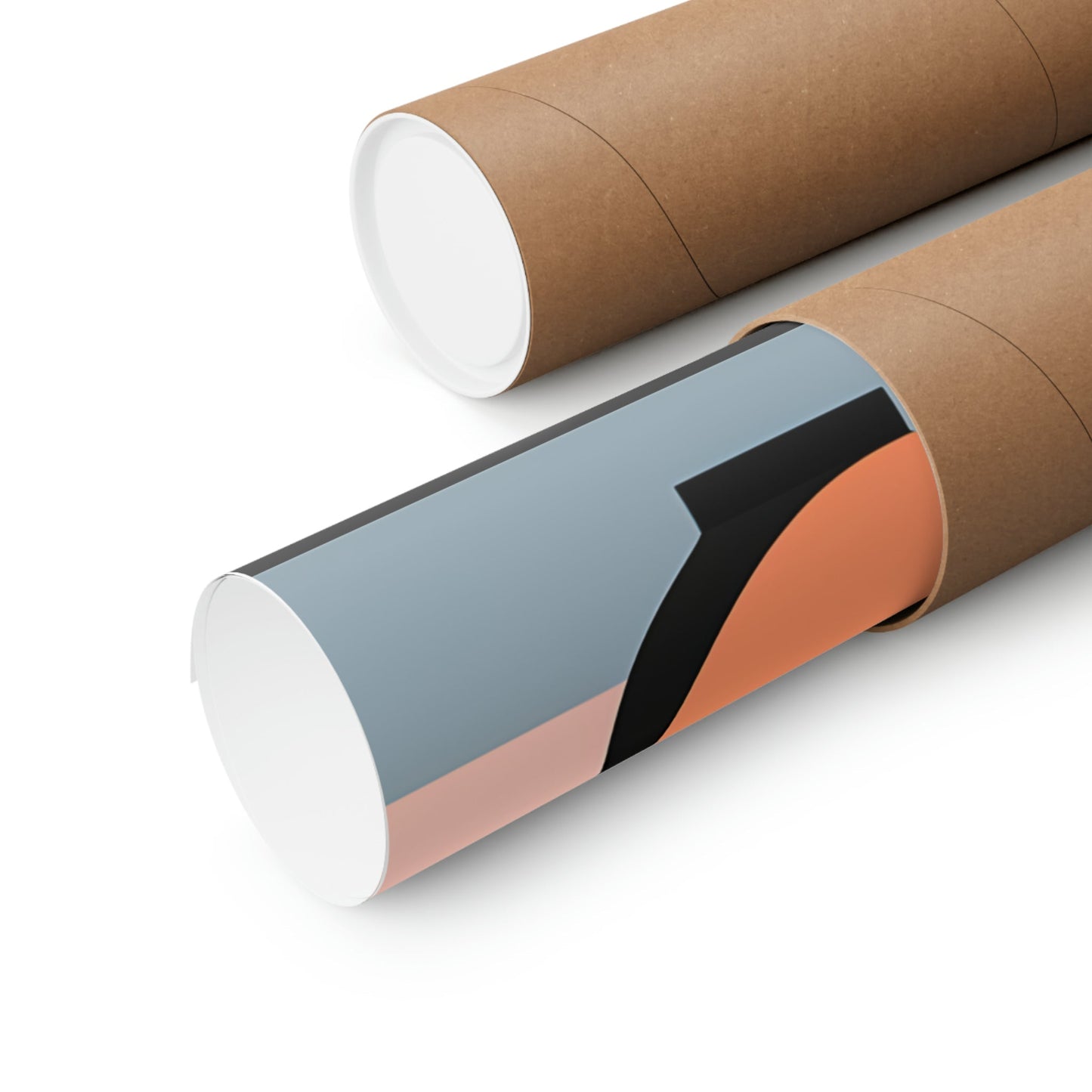 Two rolls of brown paper with a black and orange stripe