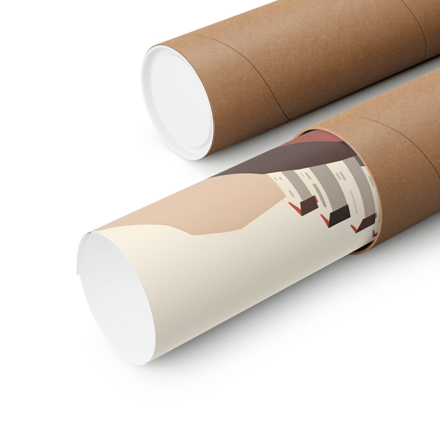 Two rolls of brown paper with a brown background