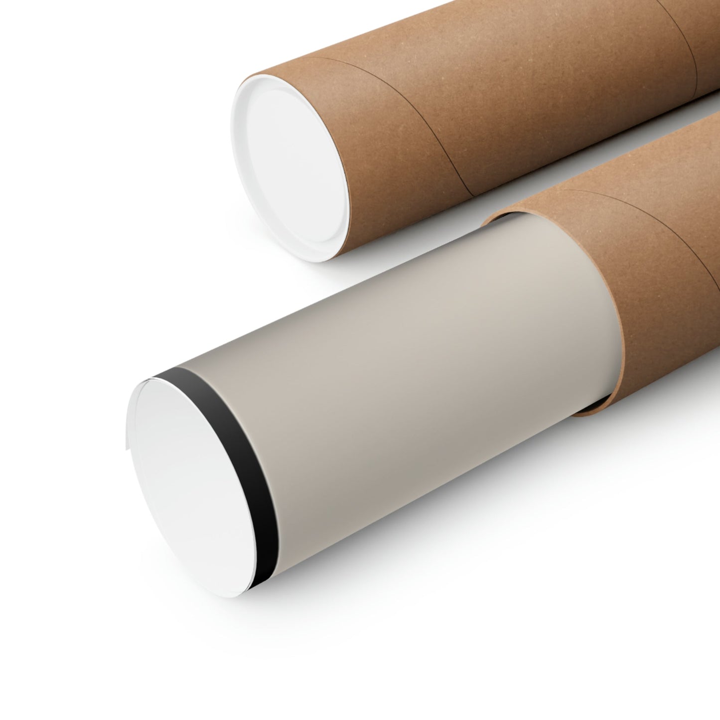 Two rolls of brown paper on a white background