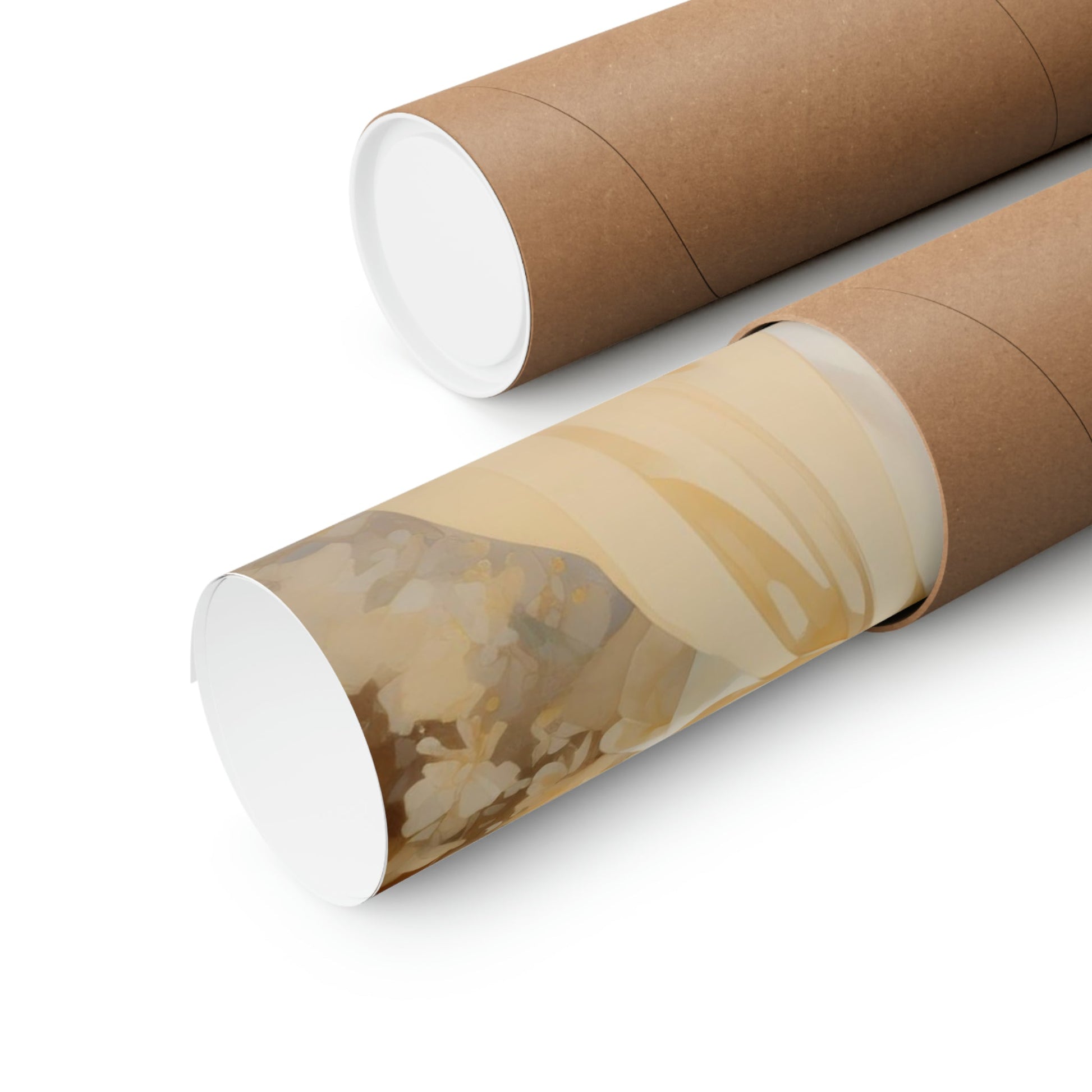 Two rolls of brown paper with a brown and white design