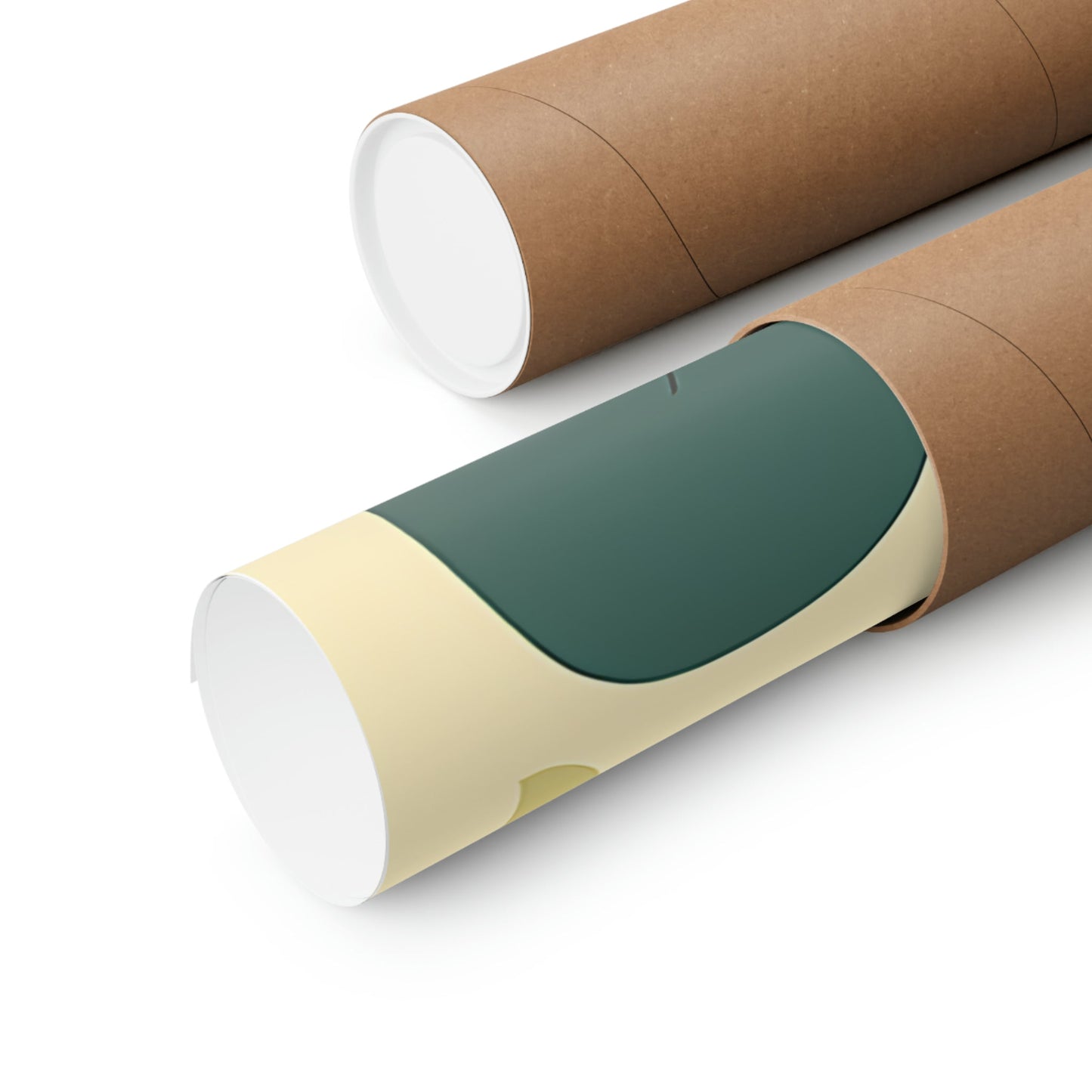 Two rolls of brown paper with green and white paper