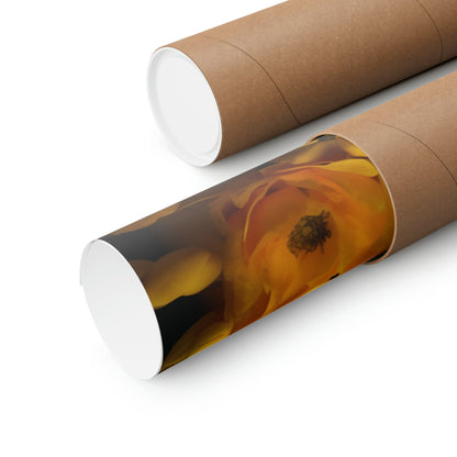 Two rolls of brown paper with a flower on them