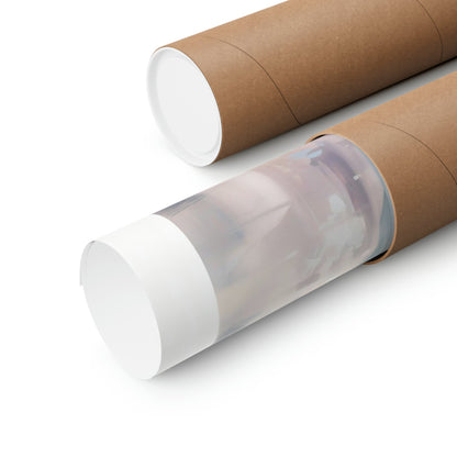 Two rolls of brown paper with a white lid