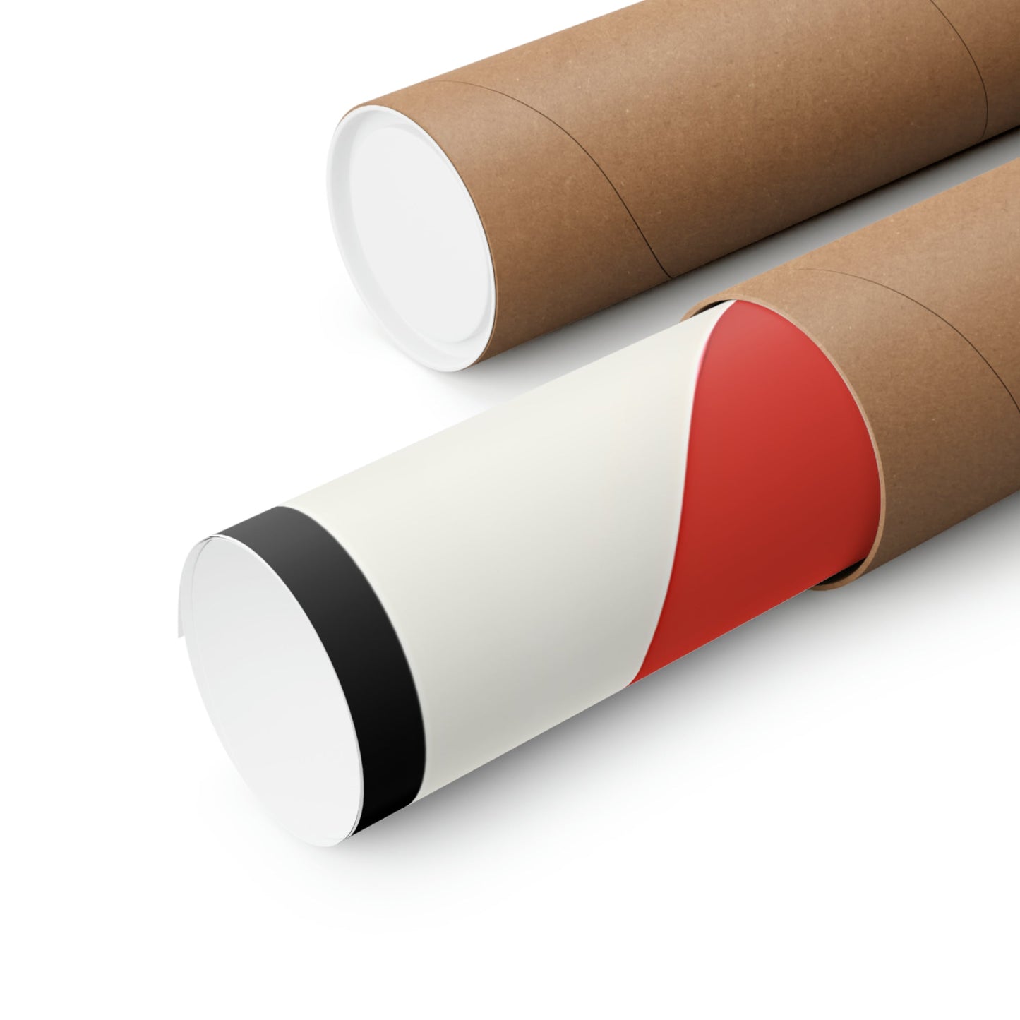 Two rolls of brown paper with red and white stripes