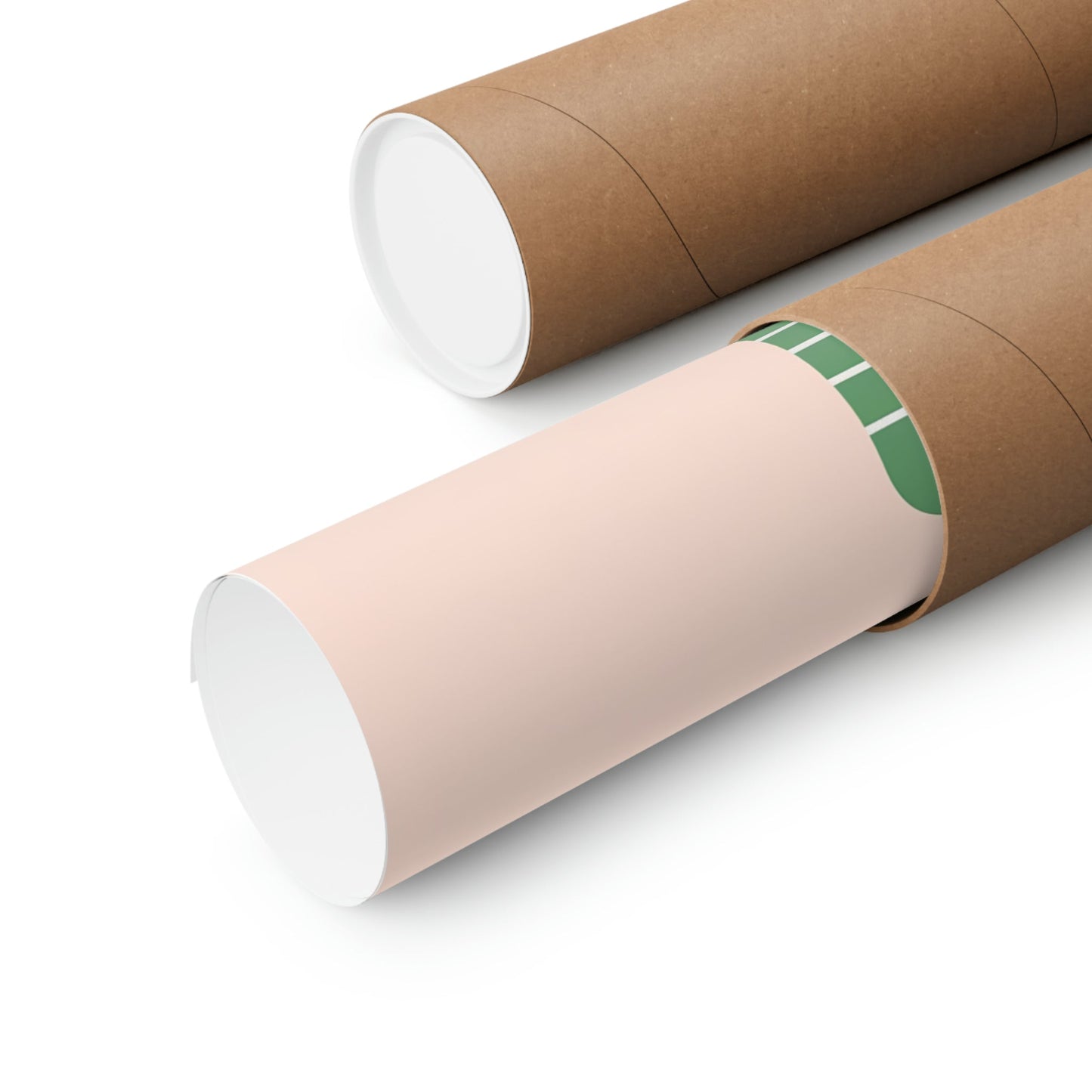 Two rolls of brown paper with green tape