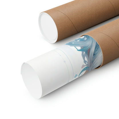 Two rolls of brown paper with a blue and white swirl design