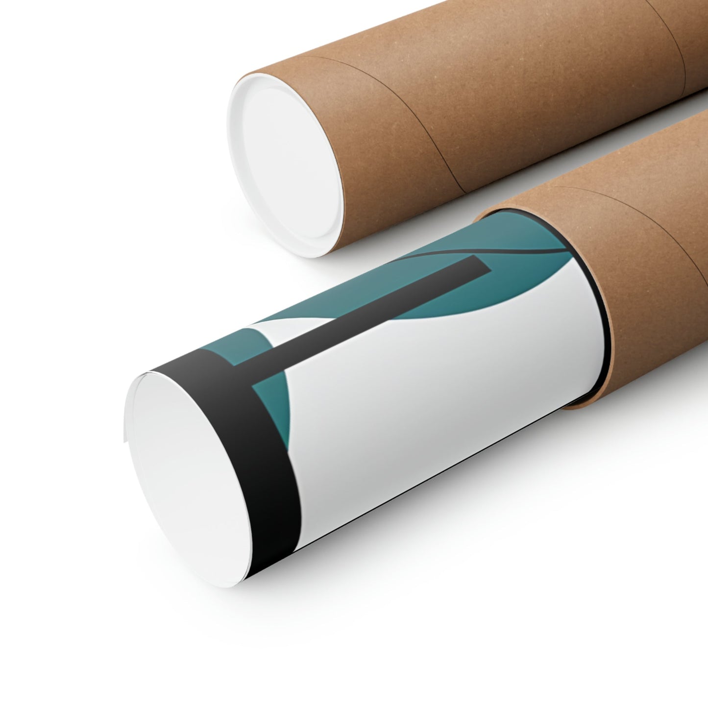 Two rolls of brown paper with a black and white design