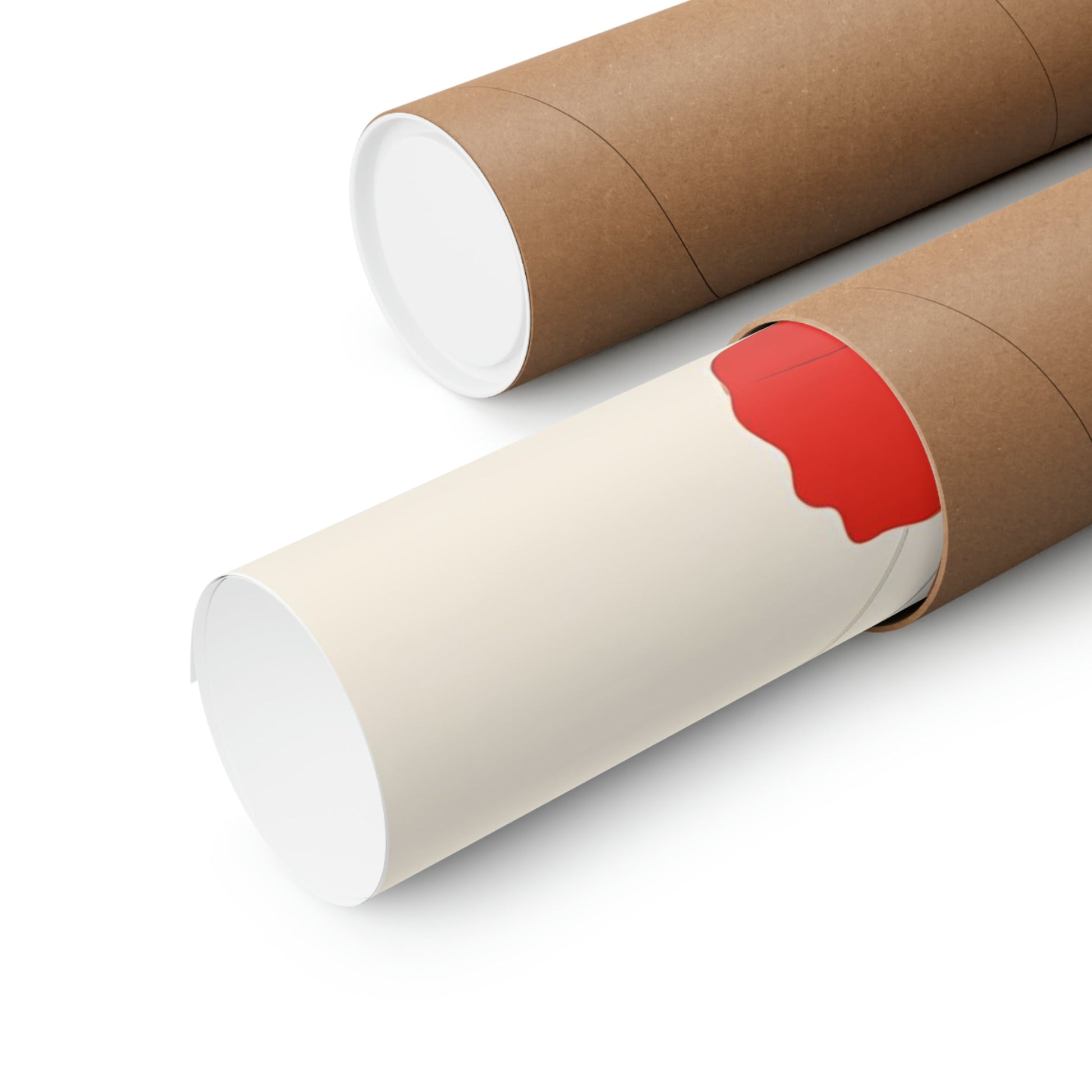 Two rolls of brown paper with red heart on them