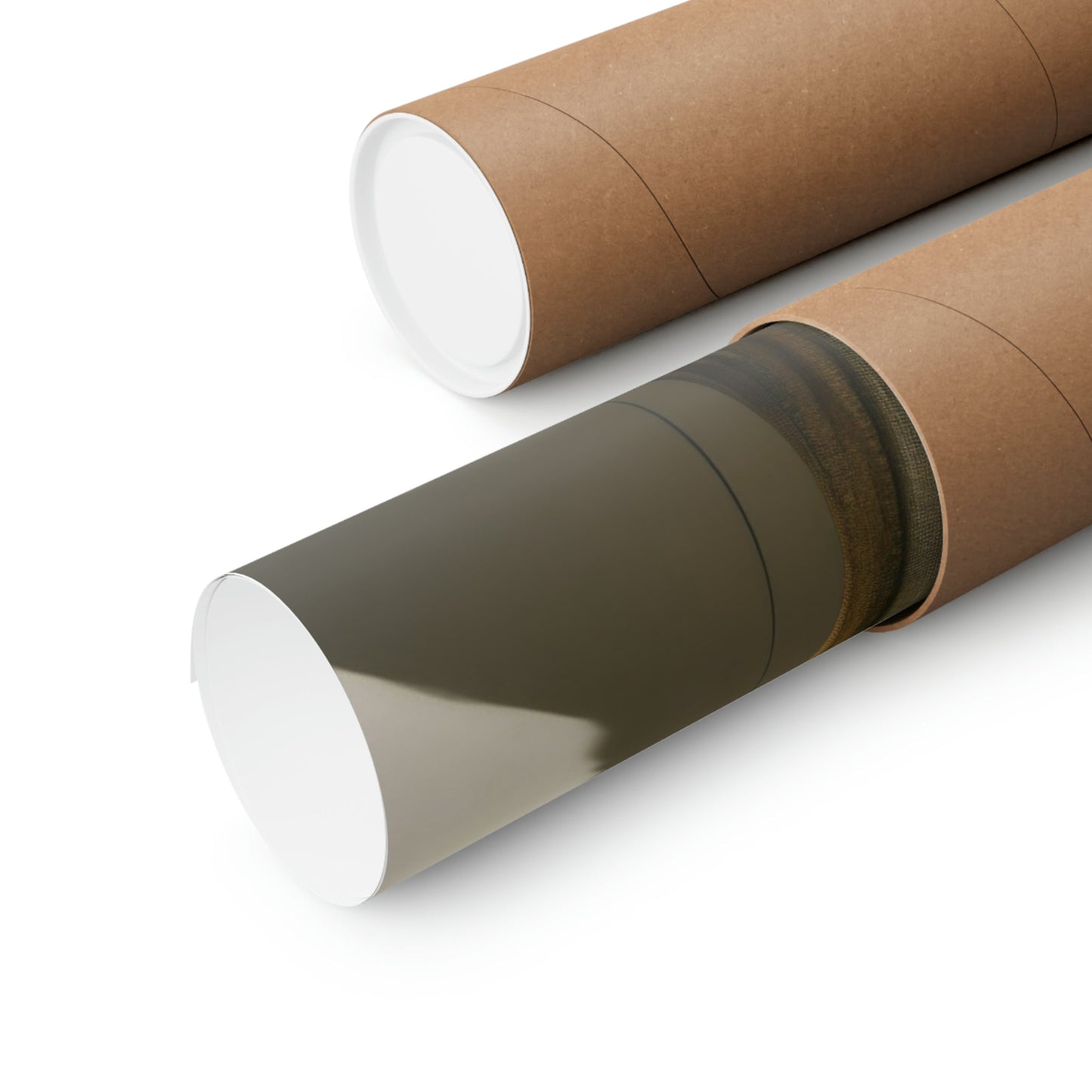 Two rolls of brown paper with a white top