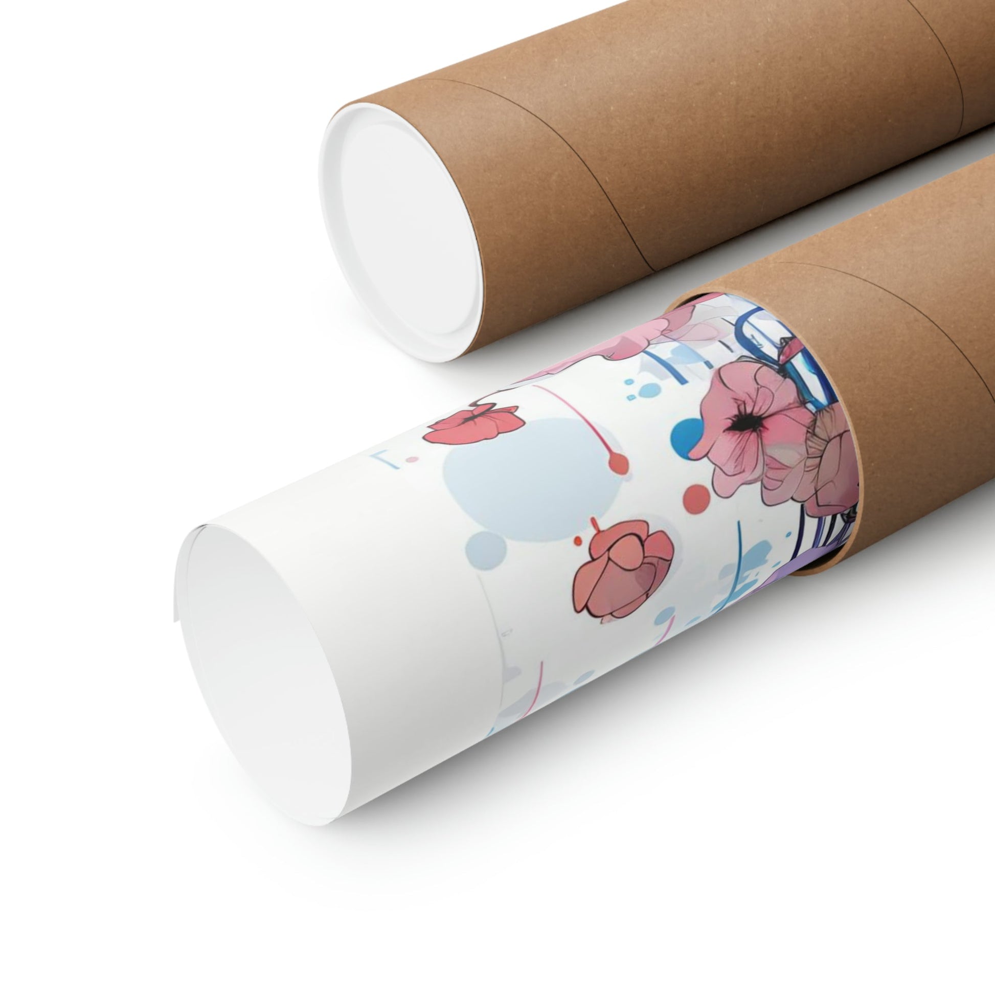 Two rolls of brown paper with a flower design