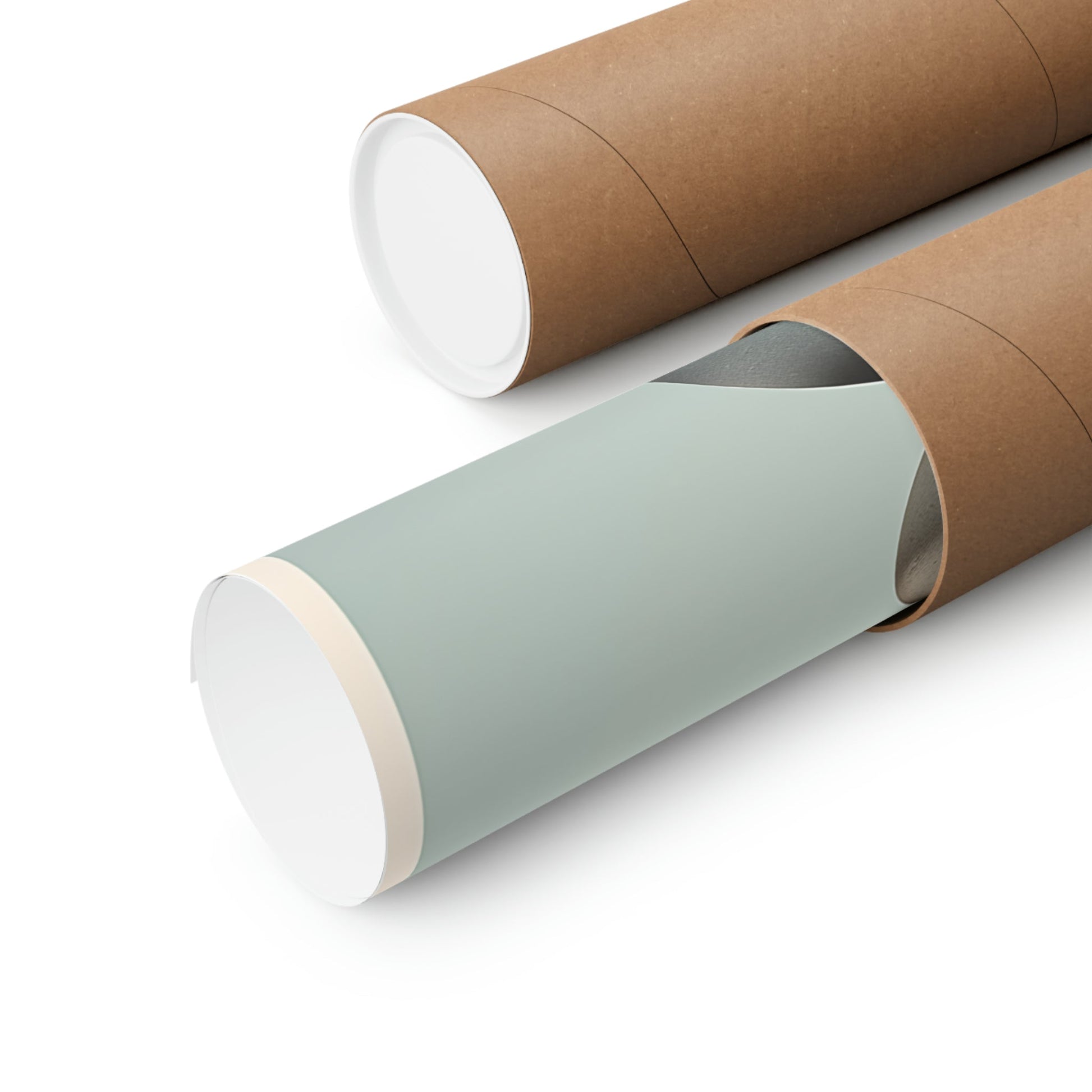 Two rolls of brown paper with a green and white stripe