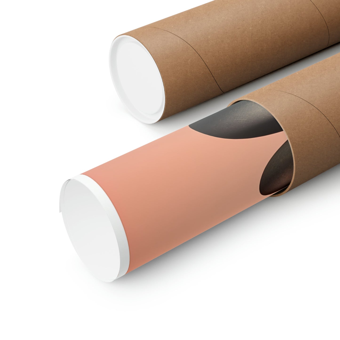 Two rolls of brown paper with a black and white stripe