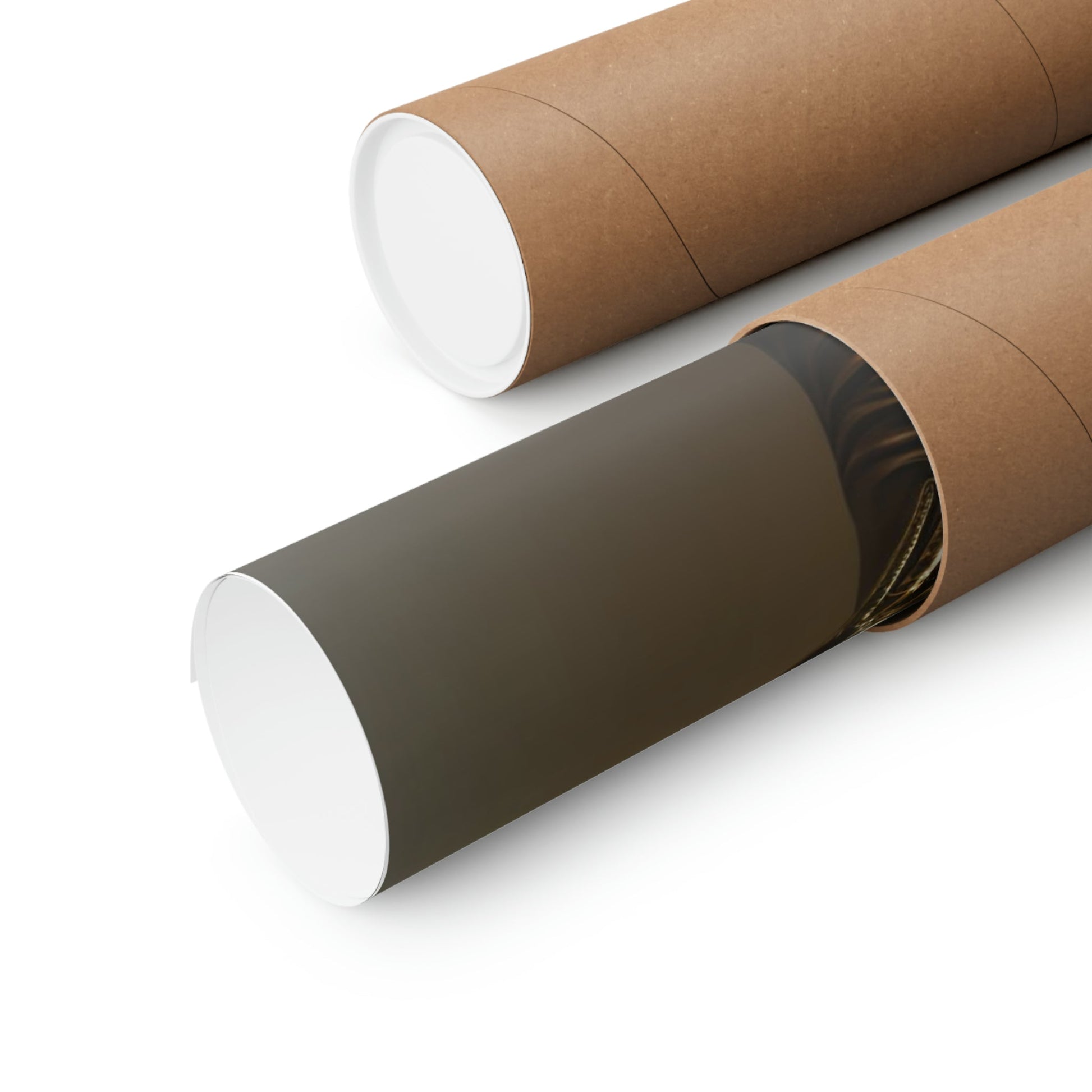 Two rolls of brown paper with a white top