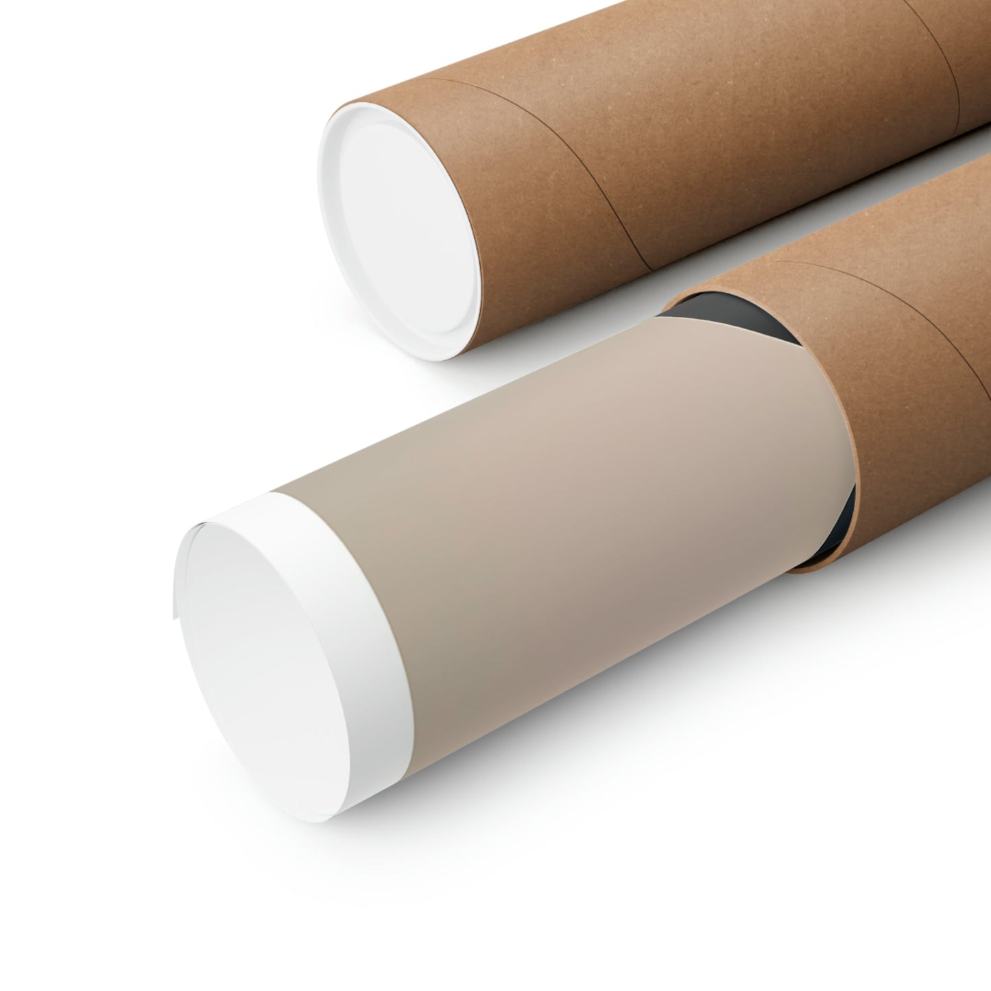 Two rolls of brown paper on a white background