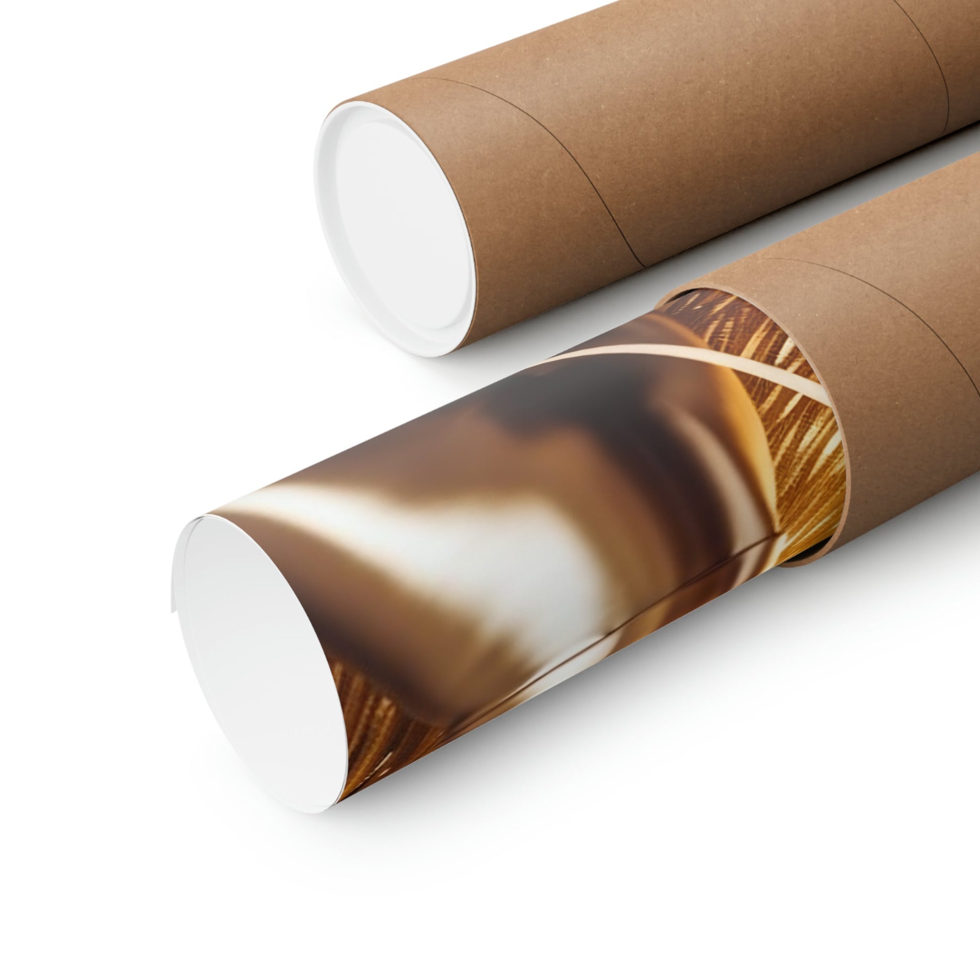 Two rolls of brown paper with a brown background