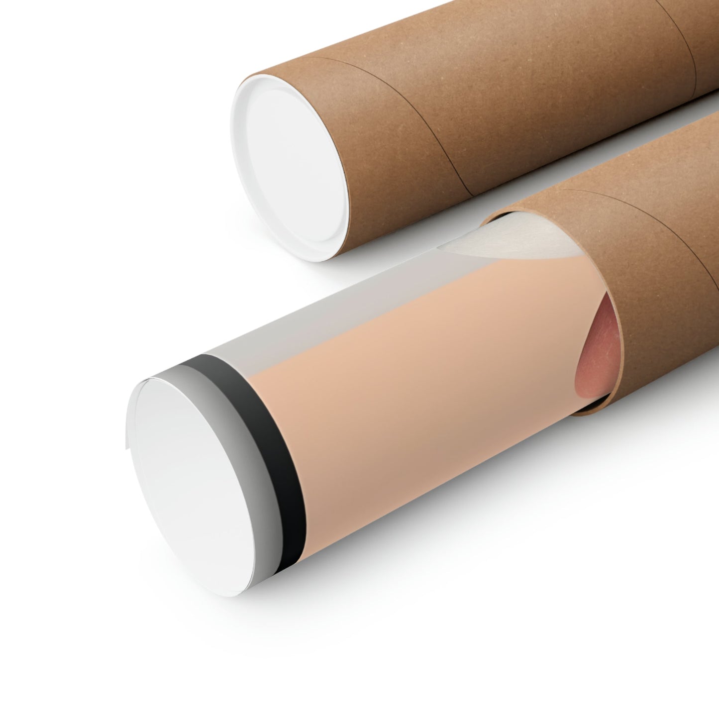 Two rolls of brown paper with a white background