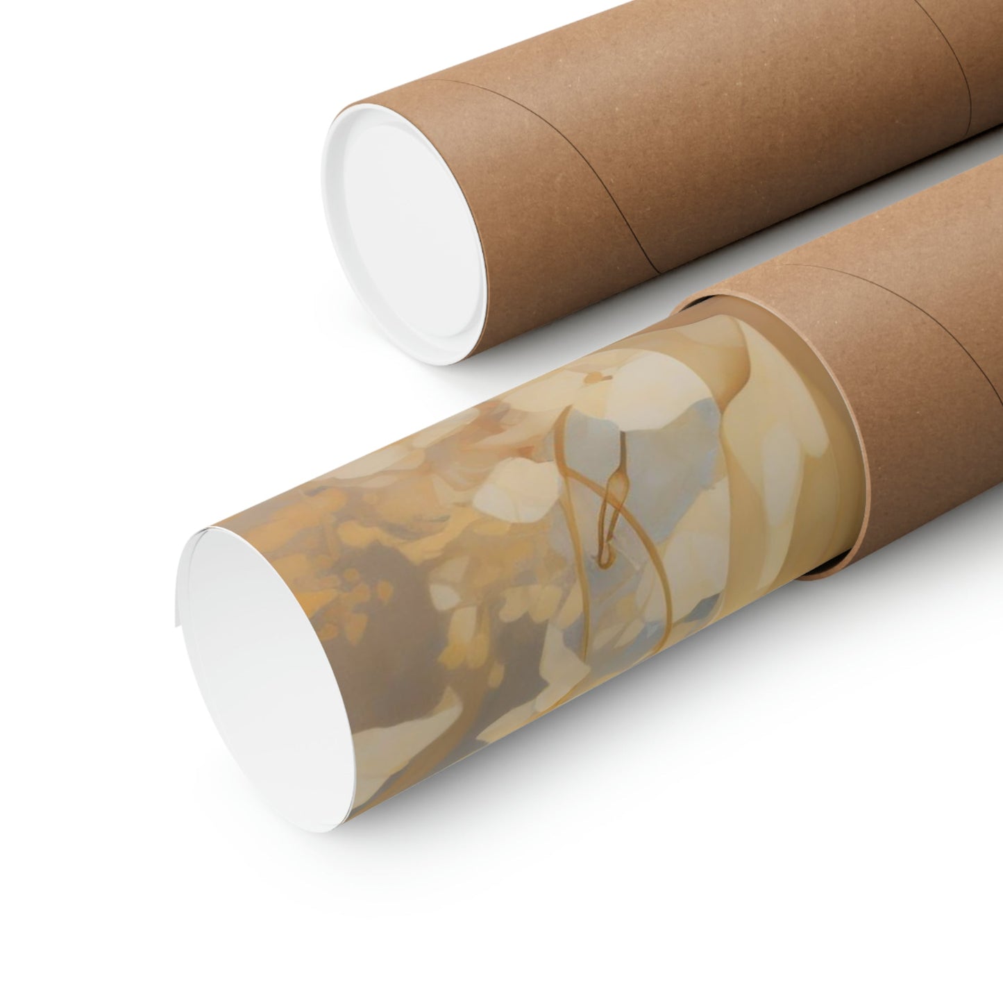 Two rolls of brown paper with a white lid