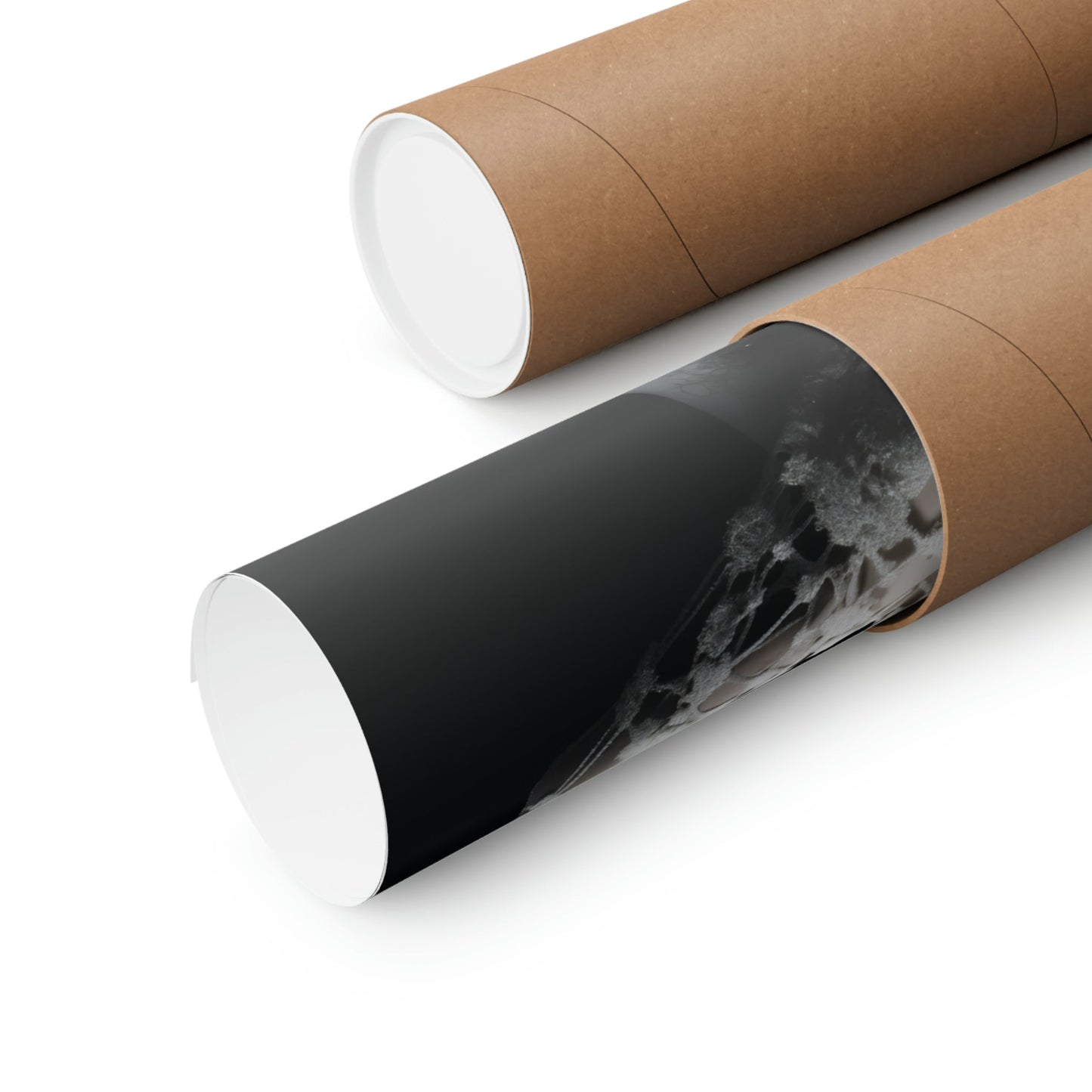 Two rolls of brown paper with black and white smoke