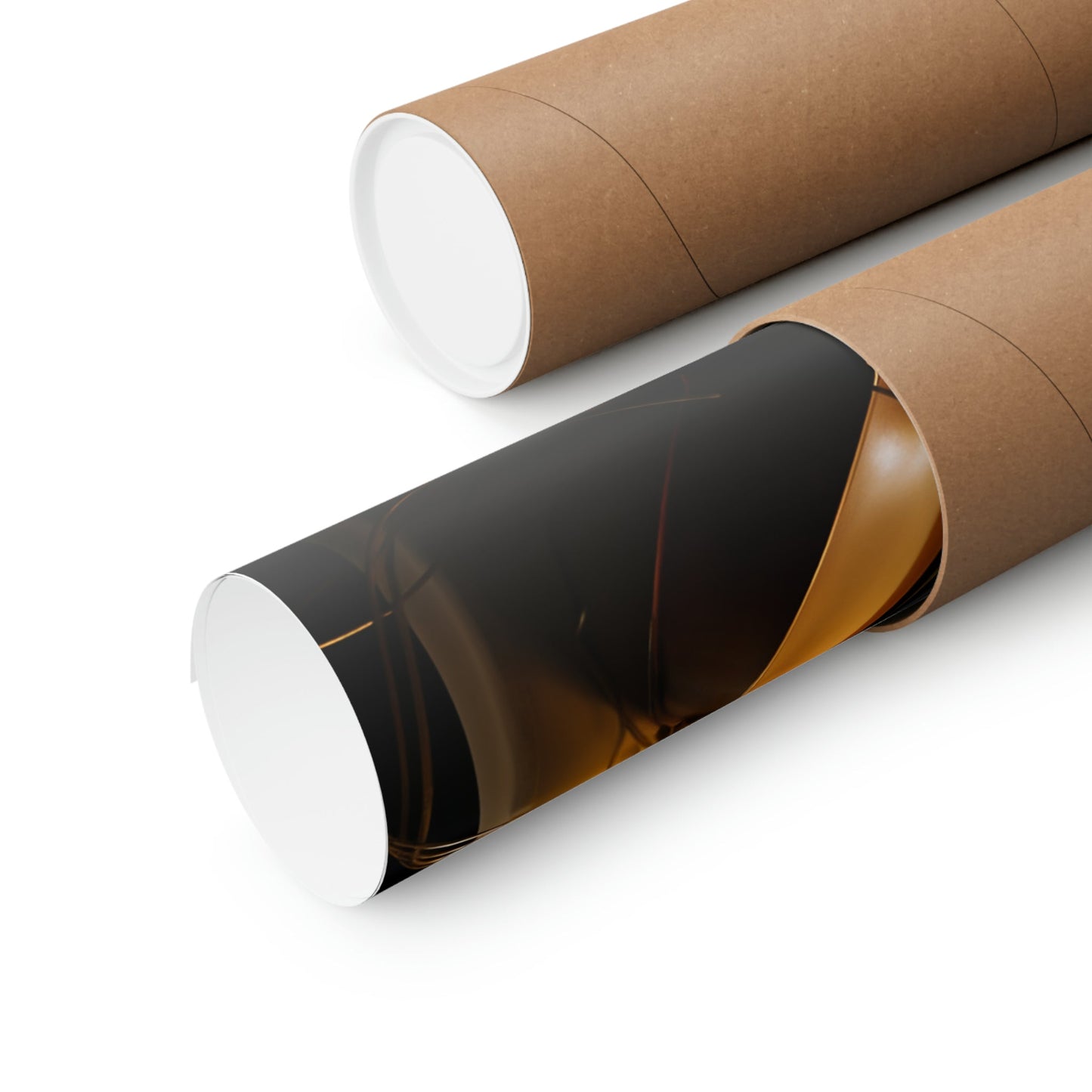 Two rolls of brown paper with a black and white design