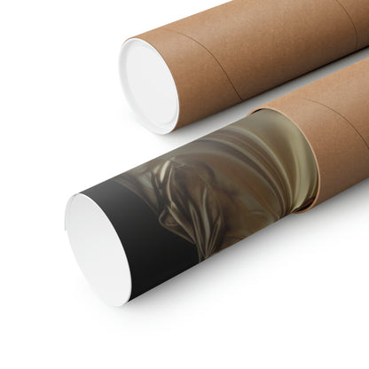 Two rolls of brown paper with a black and white photo on them