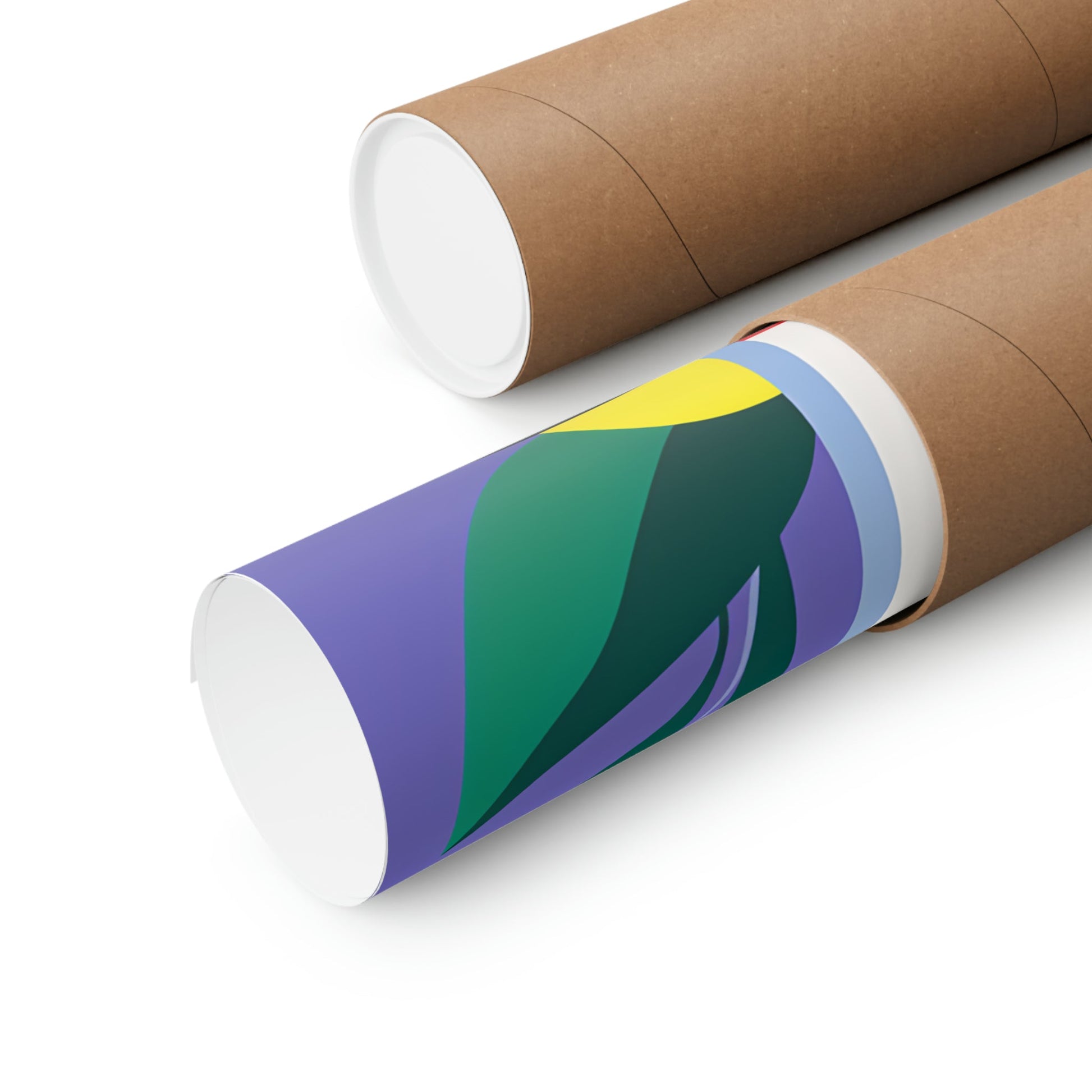 Two rolls of brown paper with a green and yellow design