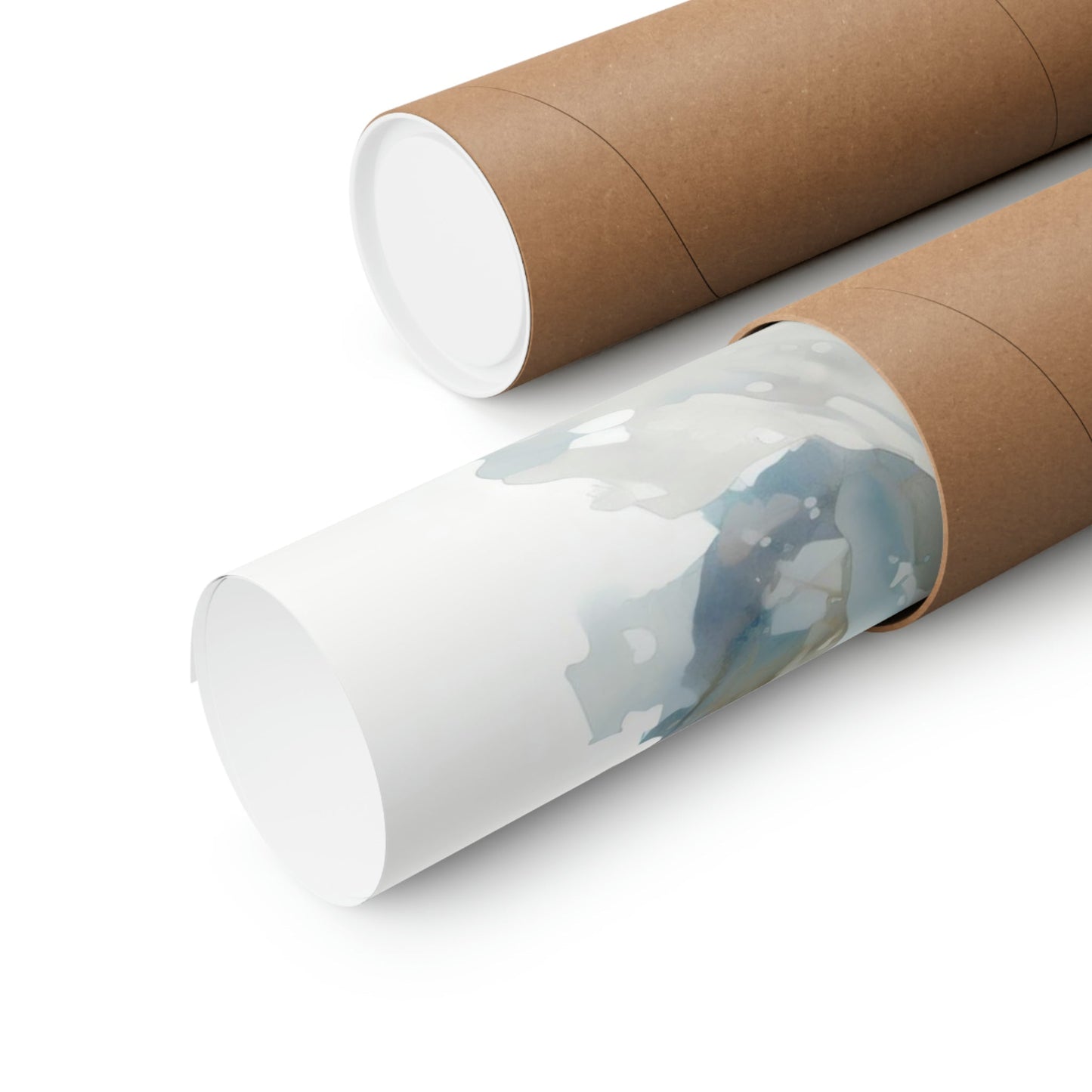 Two rolls of brown paper with a white background