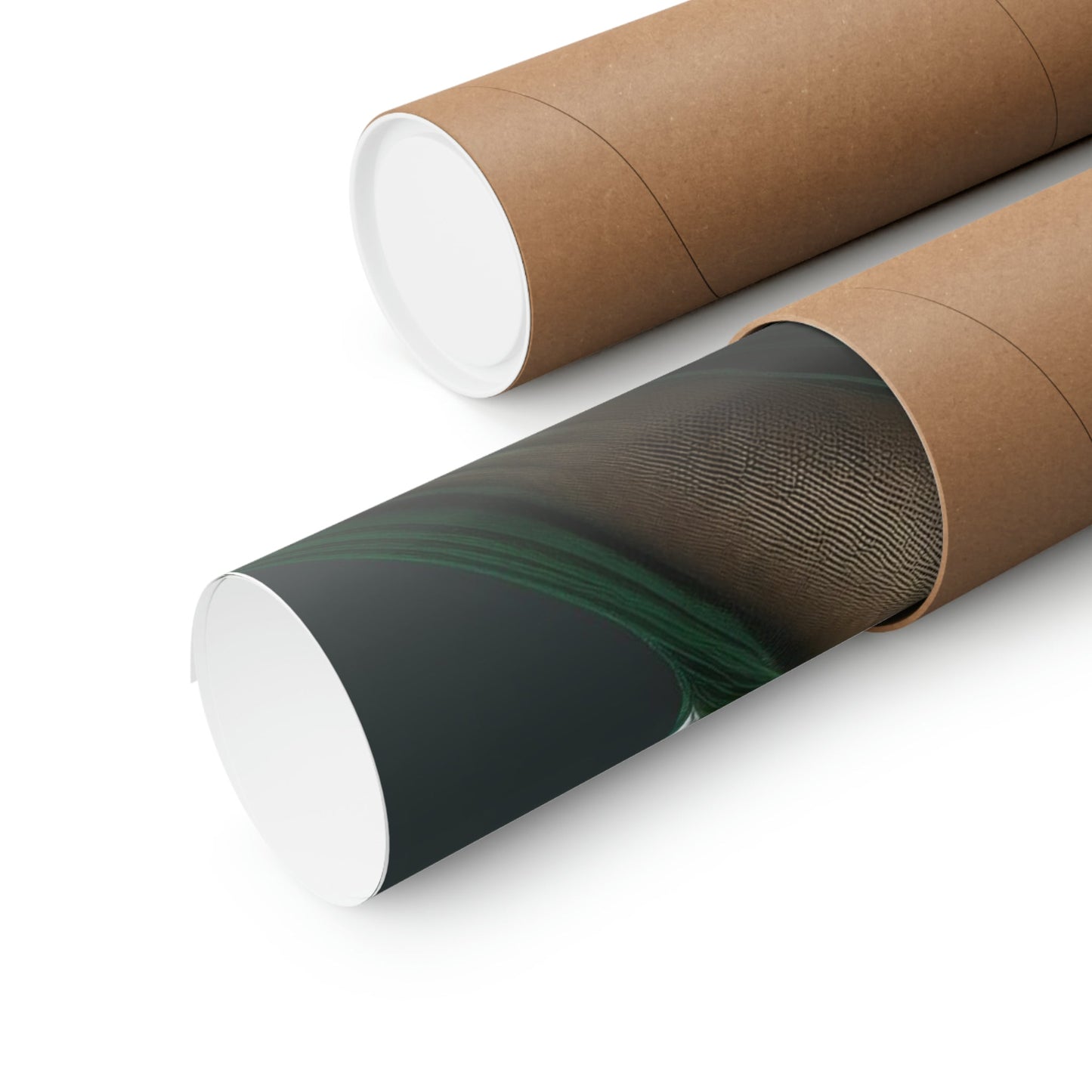 Two rolls of brown paper with green and white designs