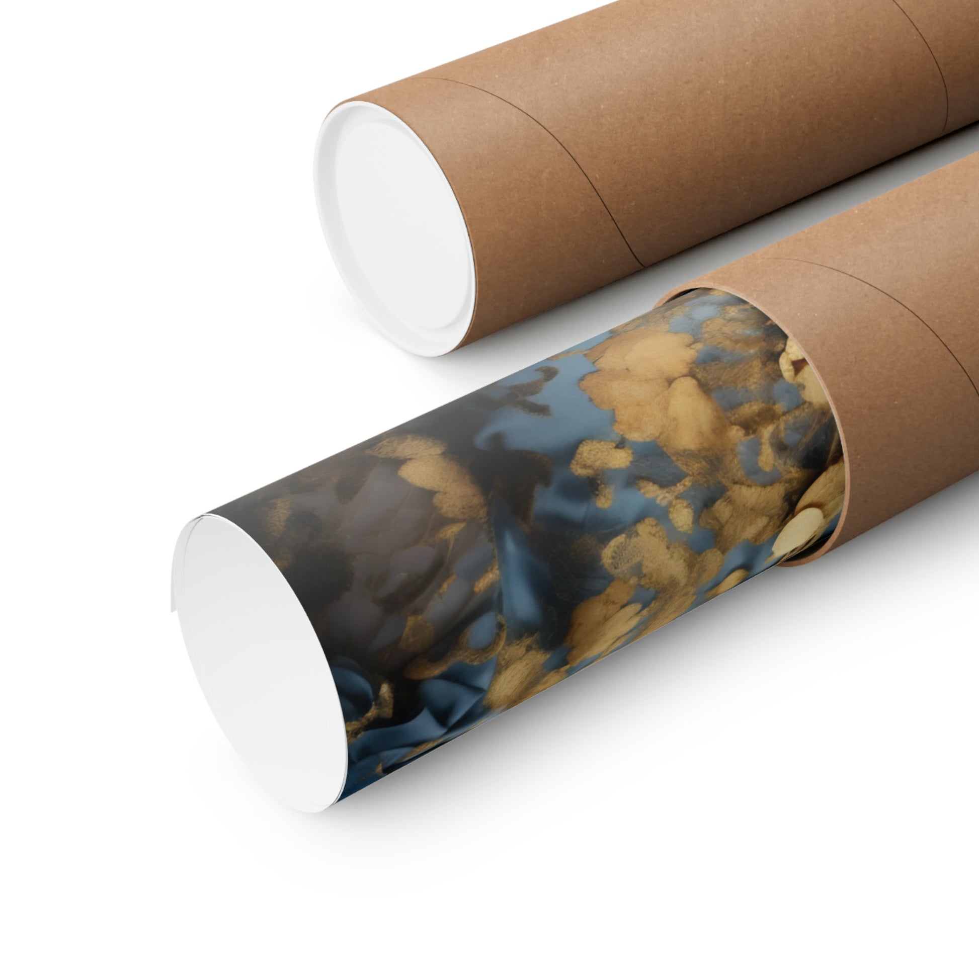 Two rolls of brown paper with a gold foil foil on them