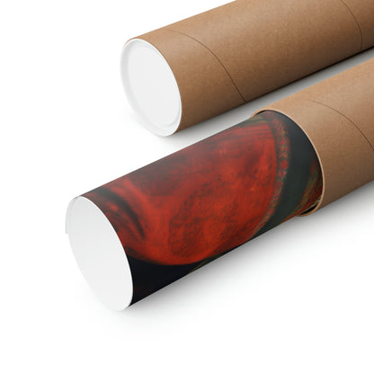 Two rolls of brown paper with a red and black swirl