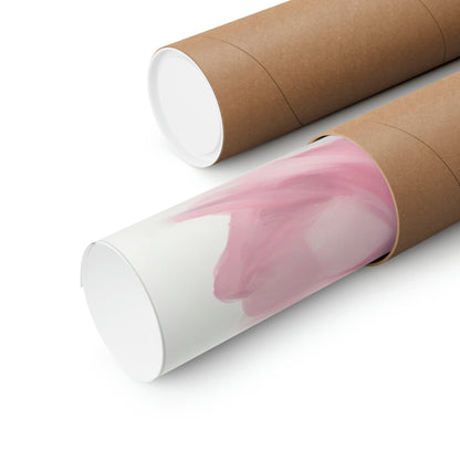 Two rolls of pink and white paper with a brown paper tube