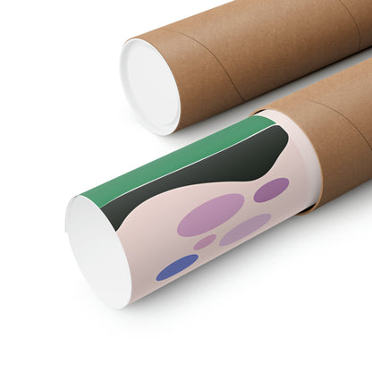 Two rolls of toilet paper with a green and purple design