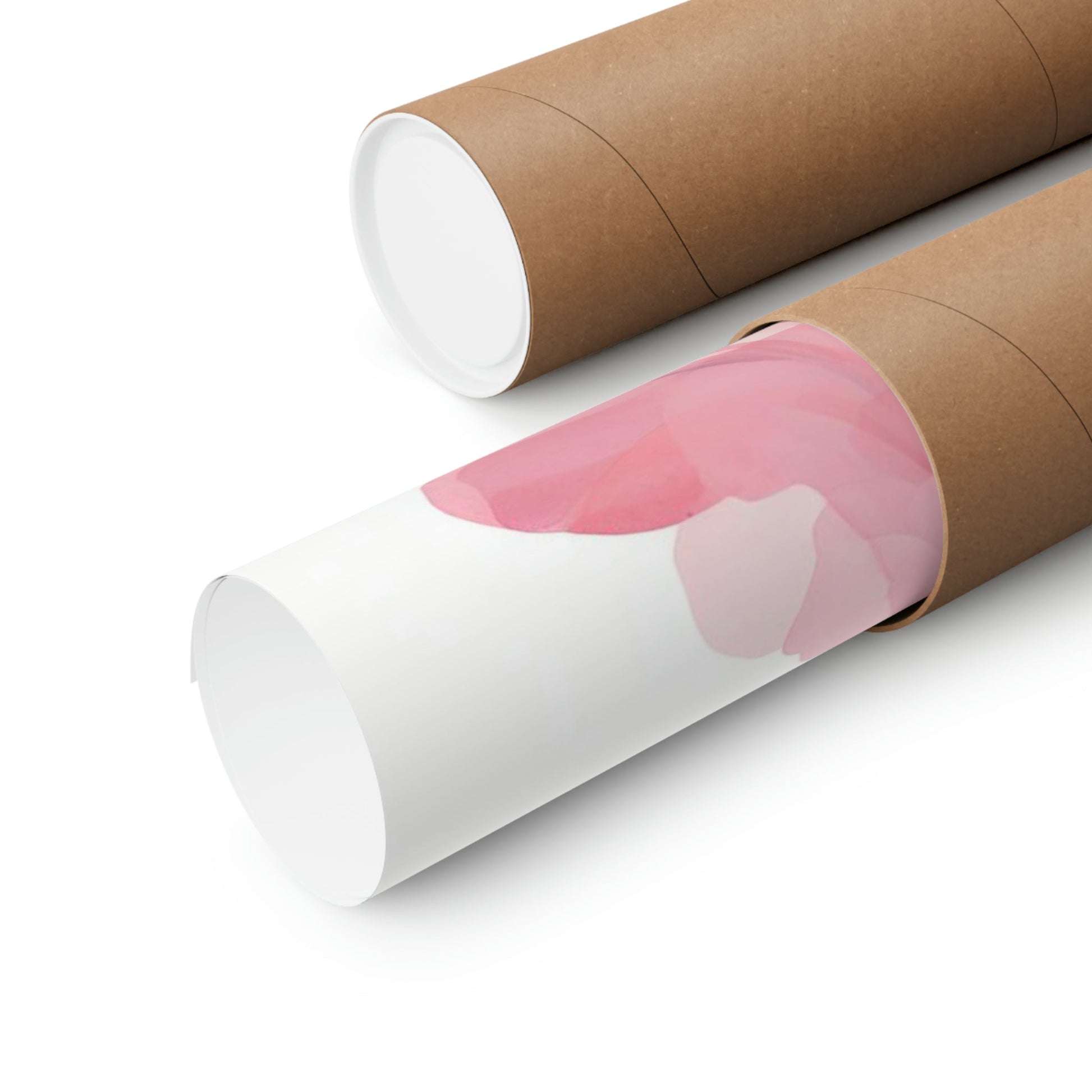 Two rolls of toilet paper with pink and white designs