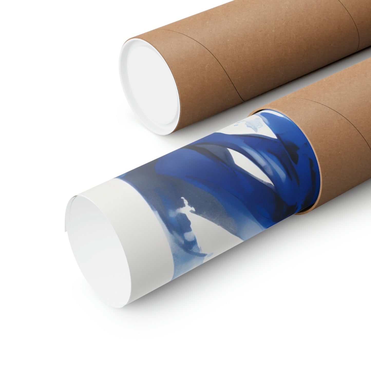 Two rolls of toilet paper with blue and white paint