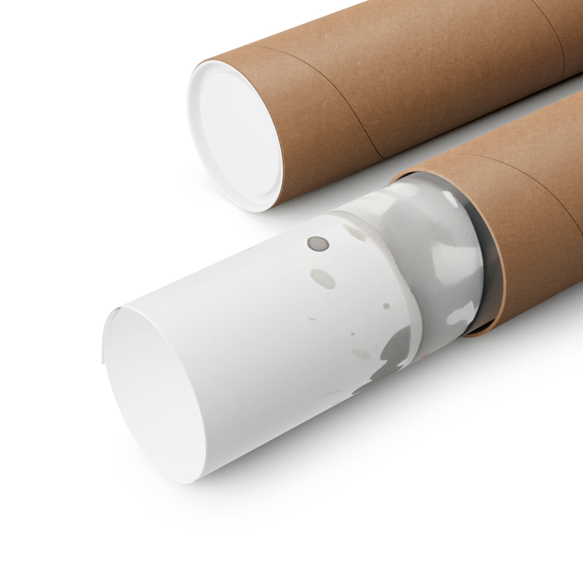 Two white paper tubes with brown paper on them